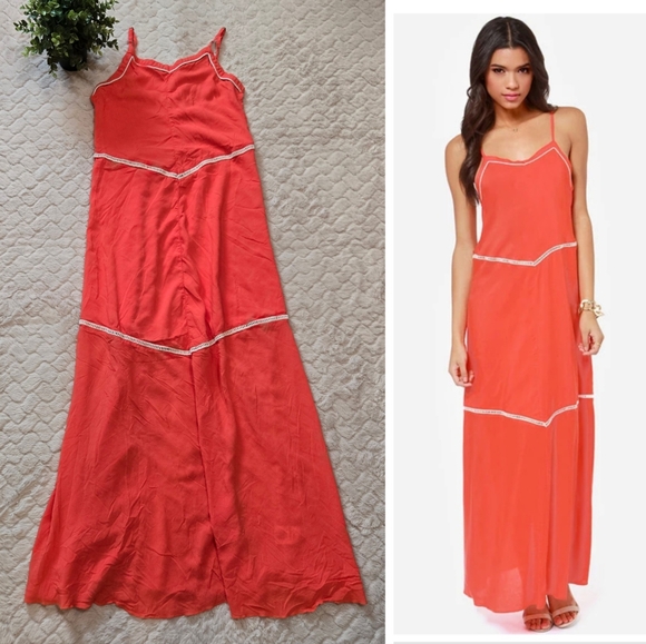 O'Neill Coral Orange & White Birdie Maxi Dress, Size Small - Picture 1 of 11